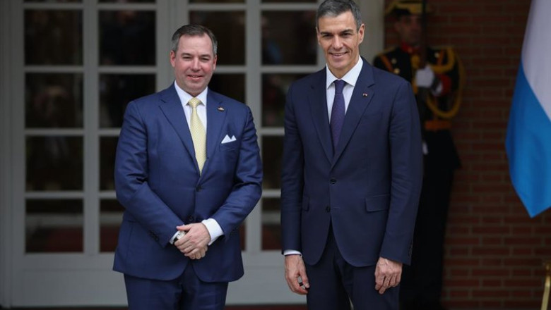 ep el presidente del gobierno pedro sanchez d recibe al gran duque guillermo v i en el palacio de la