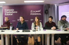 ep el secretario general de podemos pablo iglesias junto a los dirigentes pablo echenique noelia