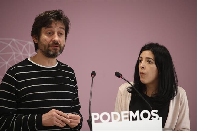 Rueda de prensa de Idoia Villanueva y Rafael Mayoral en la sede de Podemos | EUROPA PRESS ep ruedaprensaidoia villanuevarafael mayoralla sedepodemos
