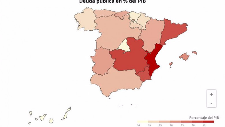 ep deduda publica en del pib en cada comunidad autonoma en el 3 trimestre de 2021