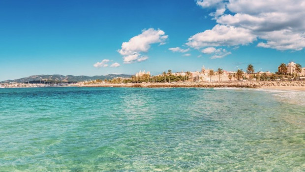 ep playa con la catedral de mallorca de fondo