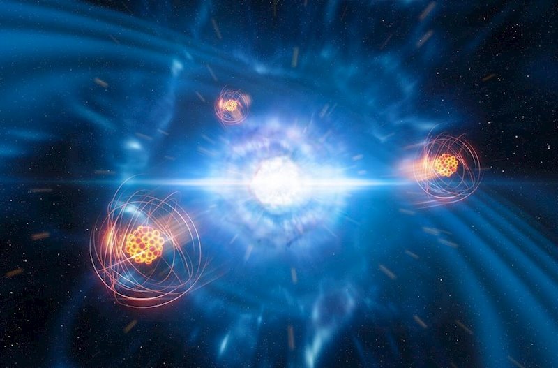 ep representacion artistica del estroncio emergiendo de una fusion de estrellas de neutrones