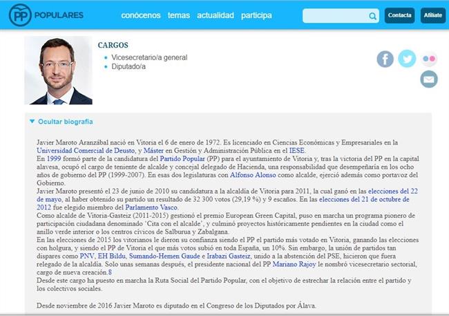 Biografía de Javier Maroto en la página web del Partido Popular | WWW.PP.ES ep biografiajavier marotola pagina webpartido popular