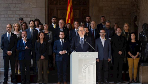 ep el presidente de la generalitat quim torra junto al resto del govern tras la sentencia del 1-o