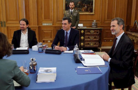 ep el rey pedro sanchez y pablo iglesias durante la reunion del consejo de seguridad nacional en el