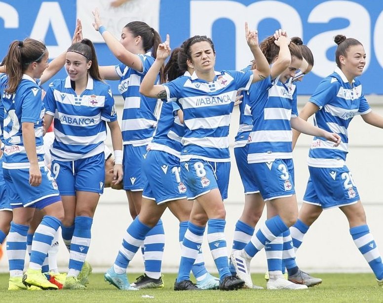ep las jugadoras del deprtivo abanca celebran un gol ante el cd tacon