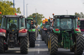 ep tractorada de protesta en la calle virgen del patrocinio una de las entradas a sevilla en una