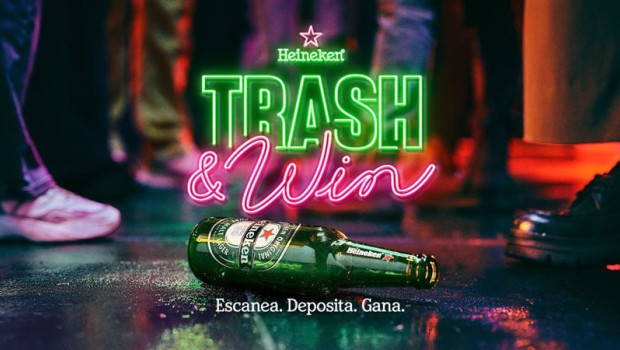 ep cartel de la nueva aplicacion web de heineken trashwin para reciclar las botellas y latas vacias