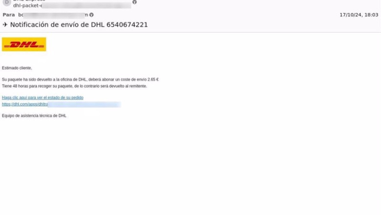 Archivo - Imagen del correo fraudulento en el que se suplanta a DHL para intentar acceder a los datos bancarios de las víctimas | INCIBE - Archivo ep archivo imagen del correo fraudulento en el que se suplanta a dhl para intentar acceder a los