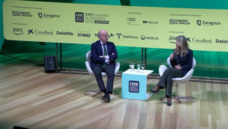 ep el vicepresidente del bce luis de guindos y la vicepresidenta del gobierno de aragon mar vaquero