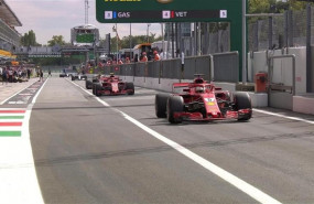 ep kimi raikkonen y sebastian vettel ambos de ferrari en el circuito de monza