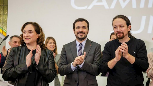 ep ada colau alberto garzon y pablo iglesias en el encuentro confederal de unidas podemos celebrado