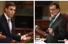 ep archivo   montaje de rajoy y sanchez durante el debate de la mocion de censura en mayo de 2018