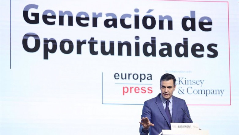 El presidente de Gobierno, Pedro Sánchez, interviene durante el segundo encuentro del foro 'Generación de Oportunidades', organizado por Europa Press en colaboración con McKinsey & Company. | E. Botella. POOL/Europa Press - Europa Press ep el presidente de gobierno pedro sanchez interviene durante el segundo encuentro del foro