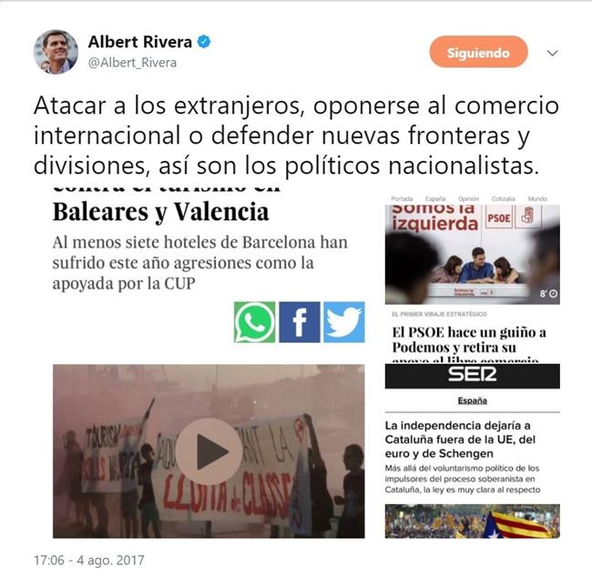 Tuit de Albert Rivera mezclando al PSOE con la CUP y los independentistas | TWITTER ep tuitalbert rivera mezclandopsoela cuplos independentistas