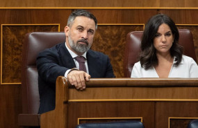 ep el lider de vox santiago abascal y la portavoz de vox en el congreso pepa millan durante una