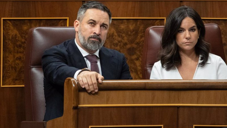 ep el lider de vox santiago abascal y la portavoz de vox en el congreso pepa millan durante una