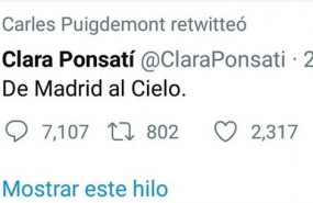 ep tuit de ponsati diciendo de madrid al cielo en plena pandemia por coronavirus