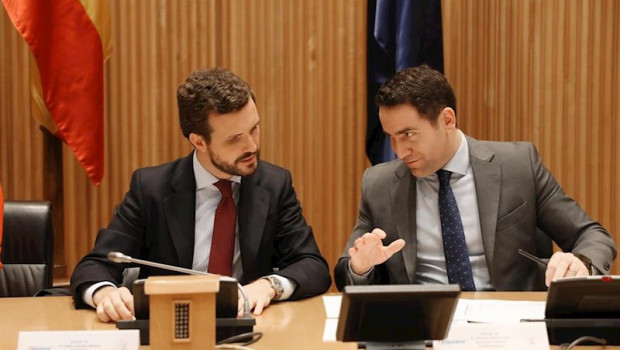 ep el presidente del pp pablo casado izq y el secretario general del partido popular teodoro garcia