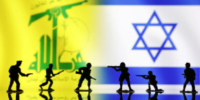 illustration des drapeaux du hezbollah et d israel 