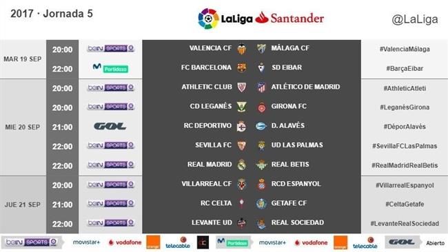 Horarios de la jornada 5 de la Liga | LALIGA ep horariosla jornada 5la liga