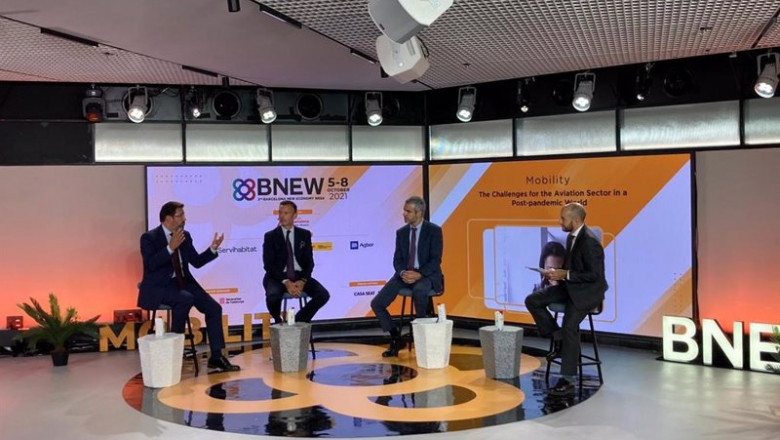 El presidente de Aena, Maurici Lucena, la directora de Innovación de la OMT, Natalia Bayona, el presidente de la ALA, Javier Gándara, y el director general de ACI Europe, Olivier Jankovec, en el BNEW | EUROPA PRESS ep el presidente de aena maurici lucena la directora de innovacion de la omt natalia bayona el
