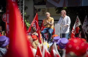 ep el secretario general de ugt pepe alvarez y el de ccoo unai sordo en el acto que celebraron ayer