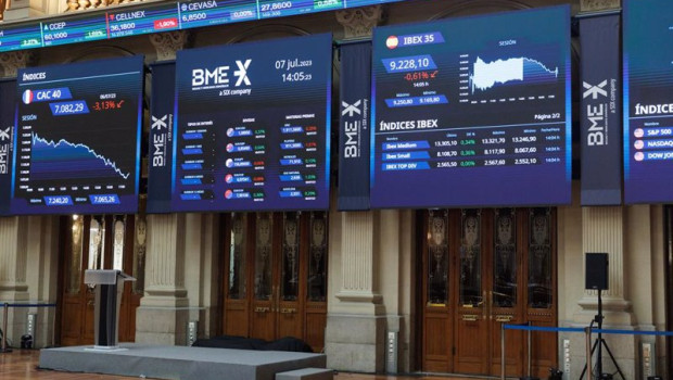 ep varios paneles del ibex 35 en el palacio de la bolsa a 7 de julio de 2023 en madrid espana