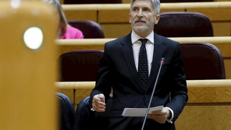 El ministro del Interior, Fernando Grande-Marlaska, durante su intervención en la Sesión de Control al Gobierno en el Senado donde responderá sobre las actuaciones que el Ministerio del Interior está desarrollando en esta crisis del COVID-19, en Madrid (E | Pool ep el ministro del interior fernando grande-marlaska durante su intervencion en la sesion de control