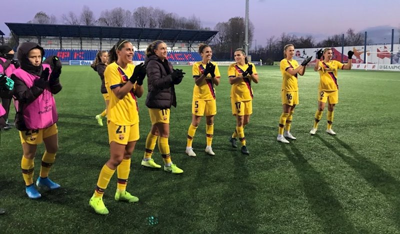 ep las jugadoras del fc barcelona celebran una victoria
