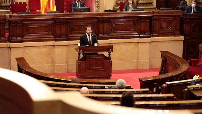 El vicepresidente del Govern y conseller de Economía y Hacienda, Pere Aragonès, en el pleno del Parlament de Catalunya para aprobar los Presupuestos de la Generalitat 2020. En Barcelona, el 24 de abril de 2020. | PARLAMENT ep el vicepresidente del govern y conseller de economia y hacienda pere aragons en el pleno del