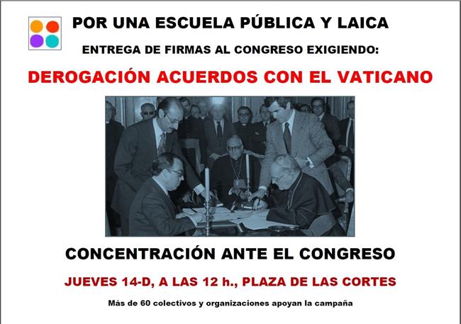 Concentración por la derogación de los Acuerdos con el Vaticano | EUROPA LAICA ep concentracionla derogacionlos acuerdosvaticano
