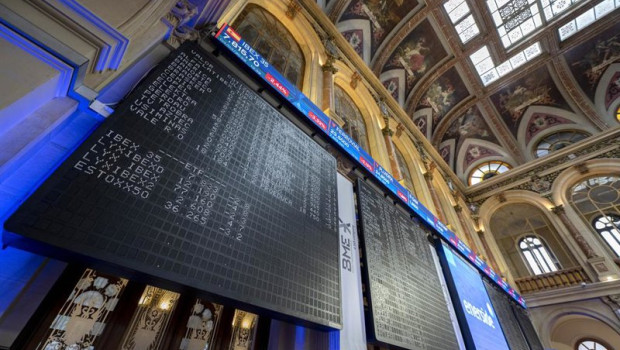 ep archivo   varios paneles del ibex 35 en el palacio de la bolsa a 4 de marzo de 2022 en madrid