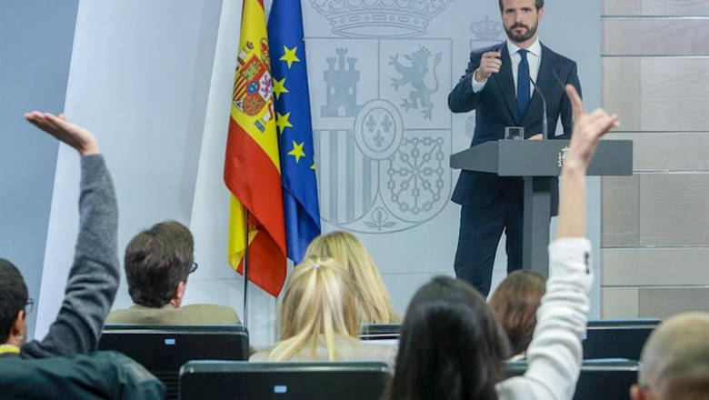 ep el presidente del pp pablo casado en rueda de prensa en la moncloa tras su reunion con el