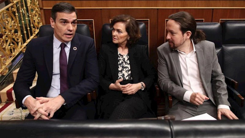 El presidente Pedro Sánche con la vicepresidenta primera, Carmen Calvo, y el vicepresidente segundo Pablo Iglesias, en el banco azul | Eduardo Parra - Europa Press ep el presidente pedro sanche con la vicepresidenta primera carmen calvo y el vicepresidente segundo