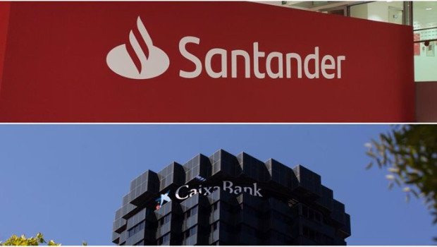 ep archivo logos de santander y caixabank ep archivo logos de santander y caixabank