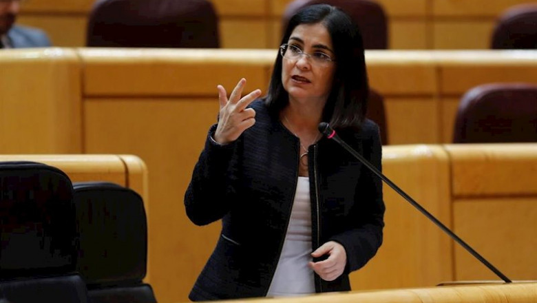 La ministra de Política Territorial y Función Pública, Carolina Darias, durante su intervención en la primera sesión de control al Gobierno en el Senado desde la declaración del estado de alarma con un presencia reducida al 10% de los senadores para así m | Pool ep la ministra de politica territorial y funcion publica carolina darias durante su intervencion en