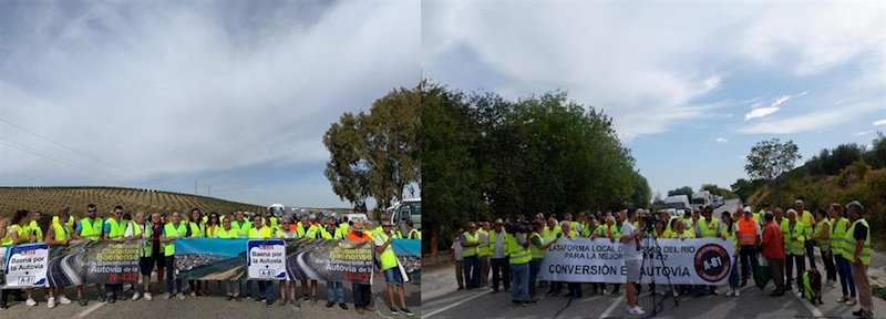 ep participantes en los cortes de la n-432 en baena y castro del rio para reclamar su conversion en