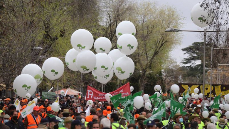 Varios manifestantes, con banderas y globos blancos, en la marcha ‘20M’, a 20 de marzo de 2022, en Madrid (España). | Isabel Infantes - Europa Press ep varios manifestantes con banderas y globos blancos en la marcha 20m a 20 de marzo de 2022 en