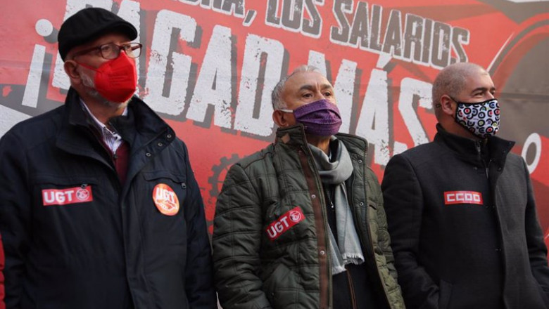El secretario general de UGT, Pepe Álvare y el secretario general de CCOO, Unai Sordo, en la manifestación de este jueves. | Isabel Infantes - Europa Press ep el secretario general de ugt pepe alvare y el secretario general de ccoo unai sordo en la