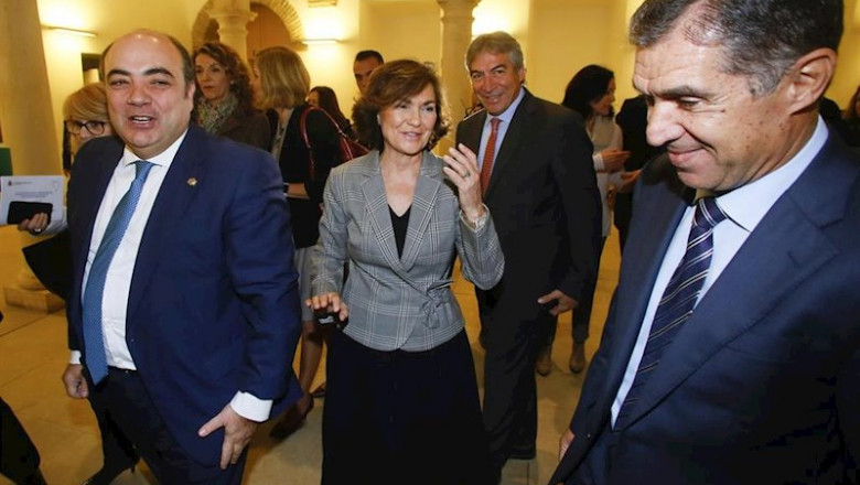 ep carmen calvo centro en el palacio de congresos de cordoba donde ha asistido al acto conmemorativo