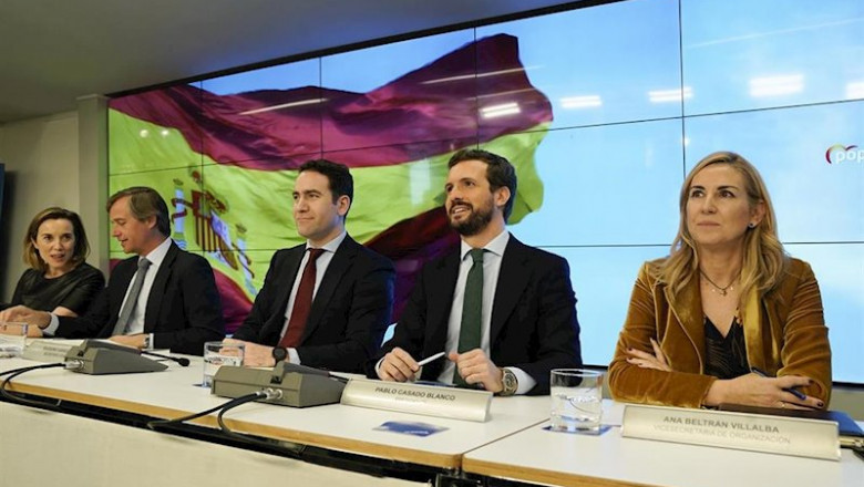 ep el presidente del pp pablo casado con algunos miembros de la cupula del pp como teodoro garcia