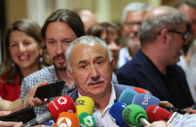 ep el secretario general de ugt pepe alvarez responde a los medios a la salida de la reunion de su