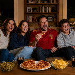 ep personas viendo un partido de futbol tras pedir delivery