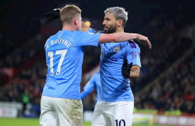 ep sergio kun aguero y kevin de bruyne celebran un gol con el manchester city