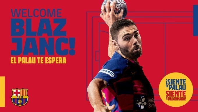 ep bienvenida del fc barcelona a su nuevo jugador de balonmano el esloveno blaz janc