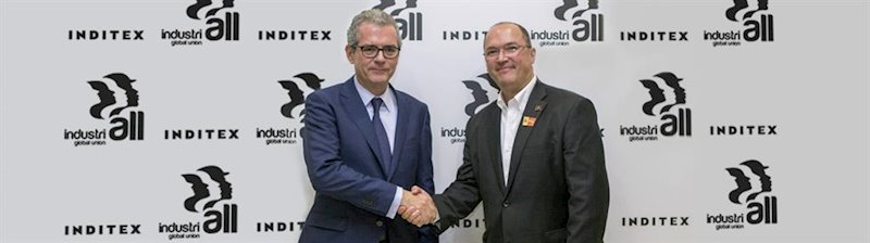El presidente de Inditex, Pablo Isla, y el secretario general de Industriall Global Union, Valter Sanches, en el X aniversario del Acuerdo Marco en 2017 | INDITEX ep el presidente de inditex pablo isla y el secretario general de industriall global union valter