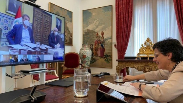 ep videoconferencia de la ministra de exteriores arancha gonzales laya con sus homologos de siete