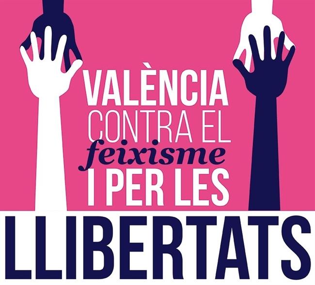Cartel de la manifestación del sábado en València contra el fascismo | ENTIDADES CONTRA EL FASCISMO ep cartella manifestacionsabadovalnciafascismo