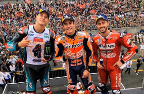 ep el frances fabio quartararo el espanol marc marquez y el italiano andrea dovizioso en el podio de